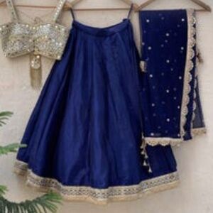 Navy Blue Lehenga Set – 3 Piece Indian Wedding Outfit (Size S)